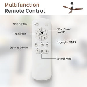 48" Ceiling Fan Without Light, 3 Solid Wood Blades Outdoor Ceiling Fan 6 - Speed Reversible DC Motor For Living Room - Black