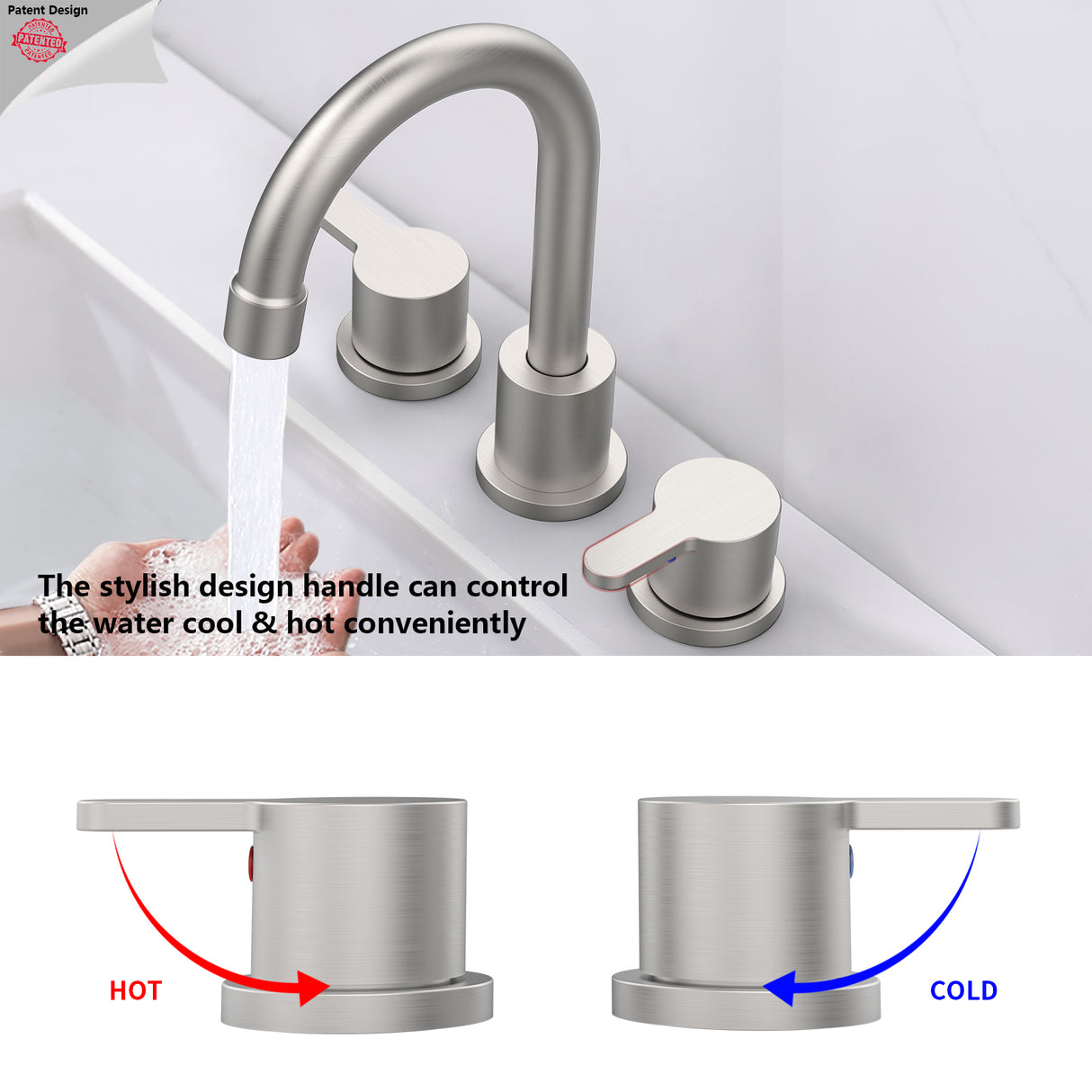 Widespread Bathroom Sink Faucet Brushed Nickel 2-Handle 8 Inch 3-Hole