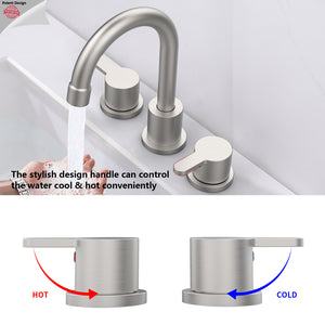 Widespread Bathroom Sink Faucet Brushed Nickel 2-Handle 8 Inch 3-Hole