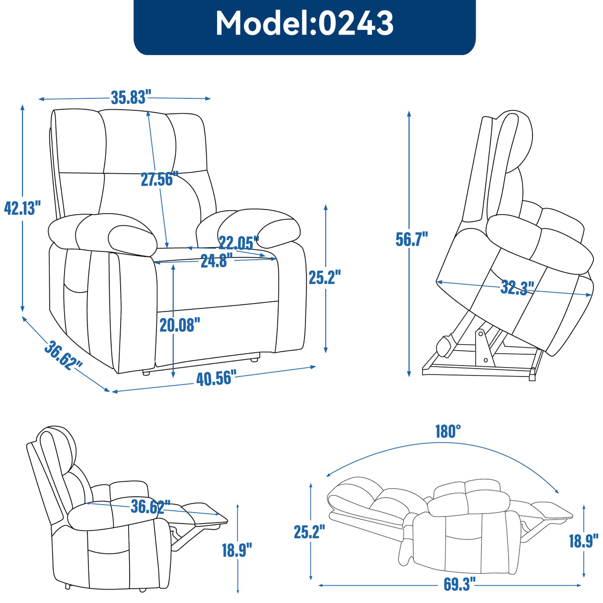 Grey Heat Massage Dual Motor Electric Power Lift Recliner