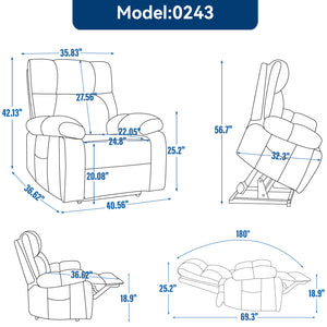 Grey Heat Massage Dual Motor Electric Power Lift Recliner