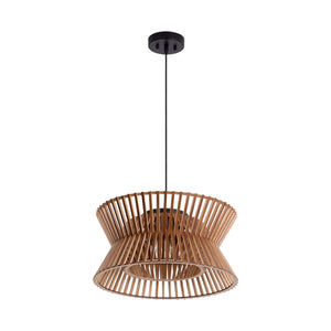 5-Light Dimmable Solid Wood Drum Chandelier, Antique Natural or Black
