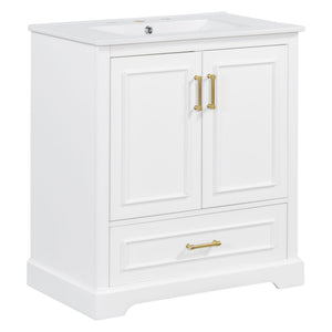 Bathroom Vanity With Sink, 1 Divided Drawer And 2 Soft Close Doors With Double Shelf