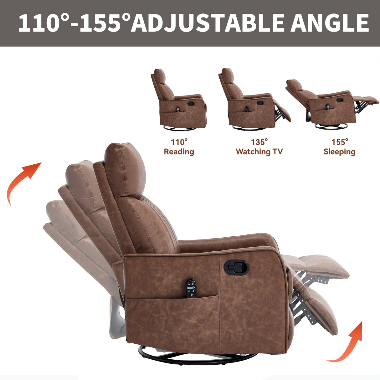 Brown Heat Massage Manual Recliner Chair