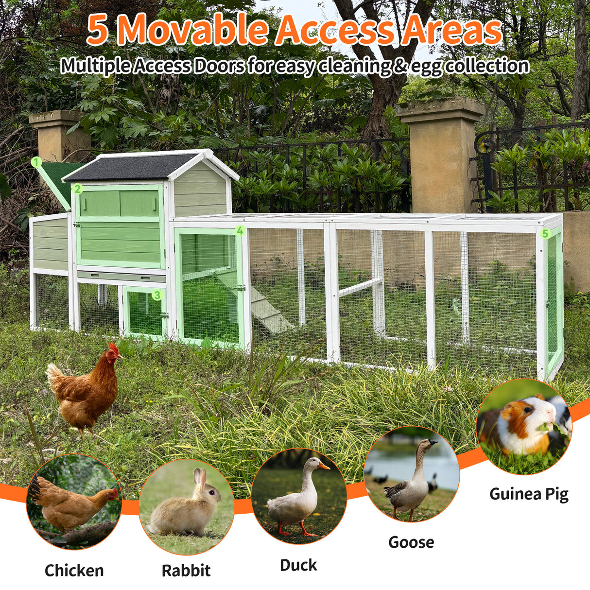 Wooden Chicken Coop, Large Outdoor Hen House with Run and Nesting Box