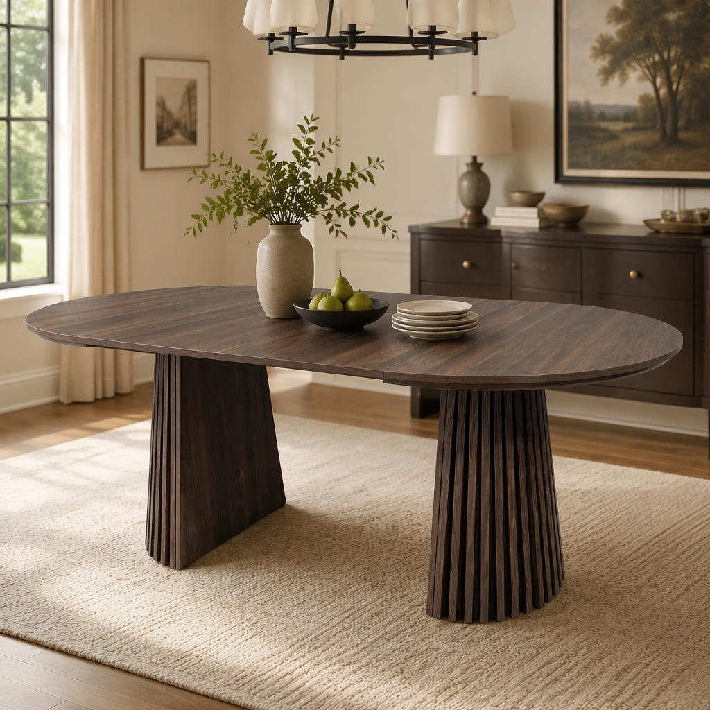 Walnut-Colored Wooden Dining Table