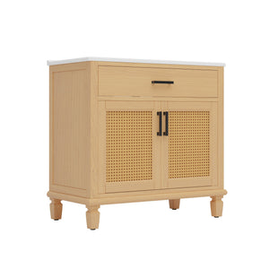 Bathroom Vanity With Ceramic Sink, Modern Free Standing Cabinet With Soft Close Drawers