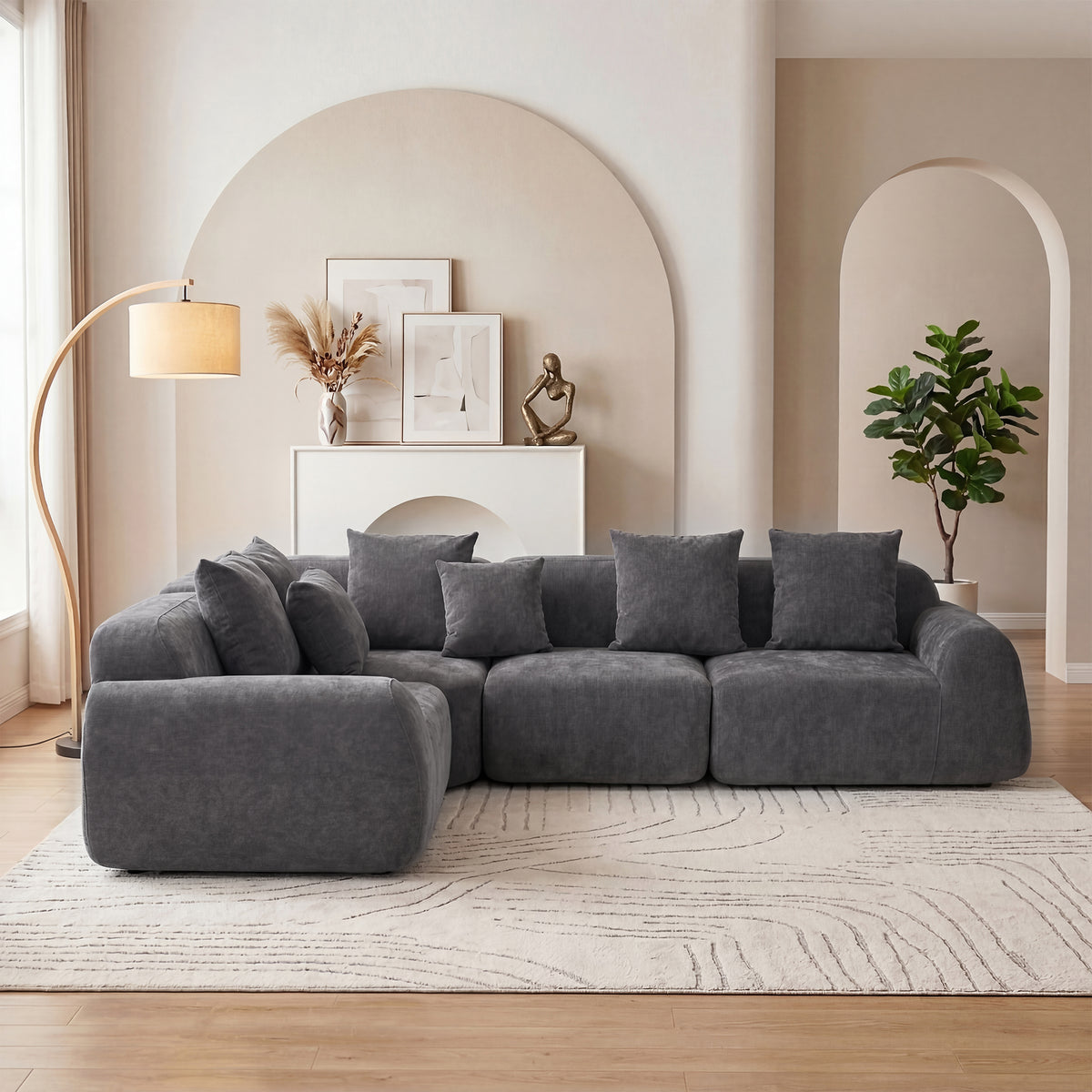 Oversized Cloud Velvet Curved Sectional Couch - 118'