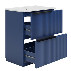 Fluted Bathroom Vanity With Ceramic Sink, Freestanding Cabinet