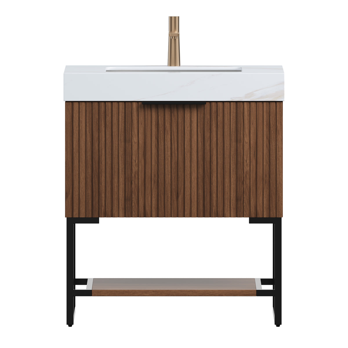 YOLAN 30" Bathroom Vanity & Sink, Freestanding Striped Plywood Storage Cabinet