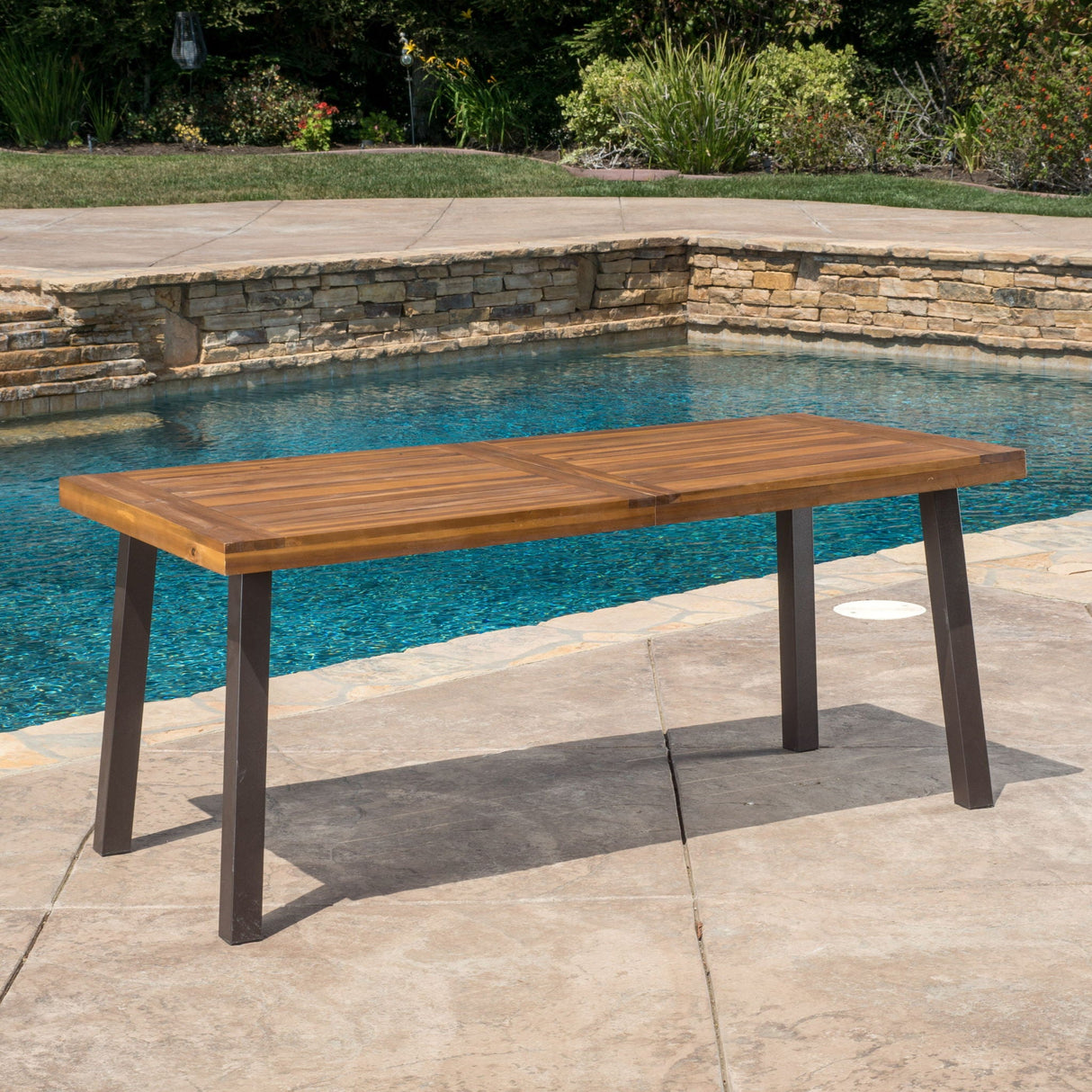 Della - Modern Industrial Dining Table With Acacia Wood Top - Teak - Best Buy Furniture