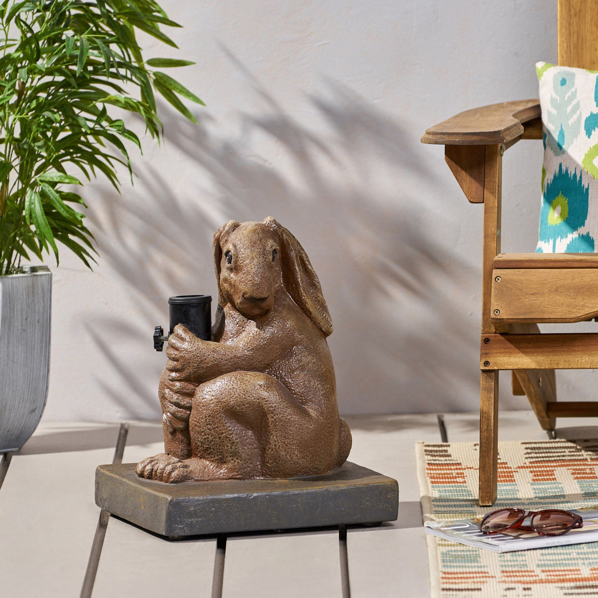 Hand Crafted Rabbit Umbrella Base With Playful Design - Light Brown - Best Buy Furniture