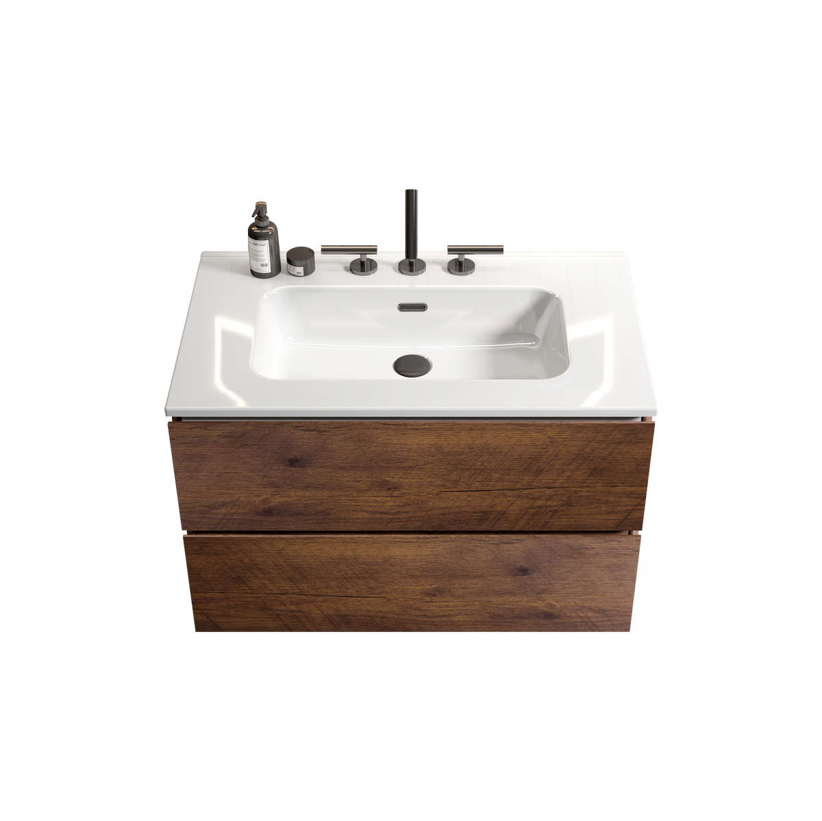 Wall Mount 30" Walnut Bathroom Vanity with Ceramic Sink