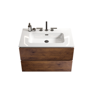 Wall Mount 30" Walnut Bathroom Vanity with Ceramic Sink
