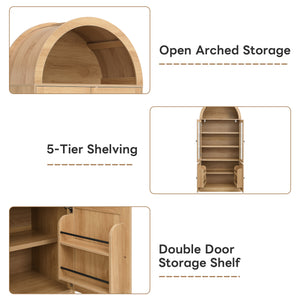Tall Arched Top Storage Cabinet with Tempered Glass Doors