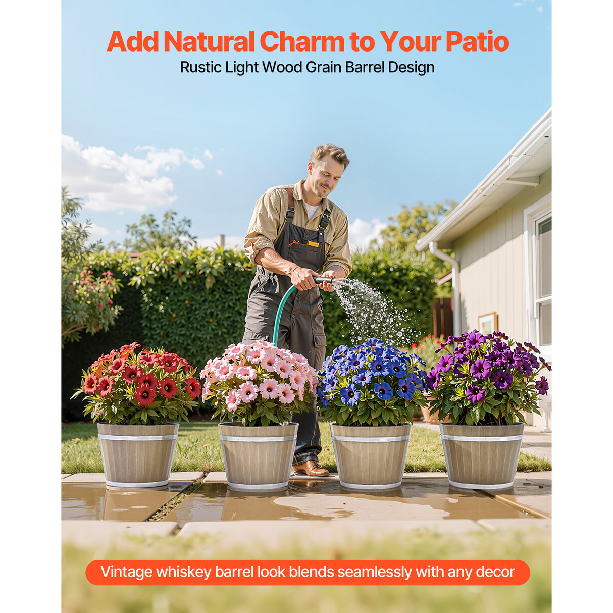 Resin Whiskey Barrel Planter Garden Flower Plant Pot