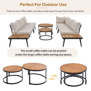 Modern Outdoor Sectional Sofa Set With Nesting Coffee Tables