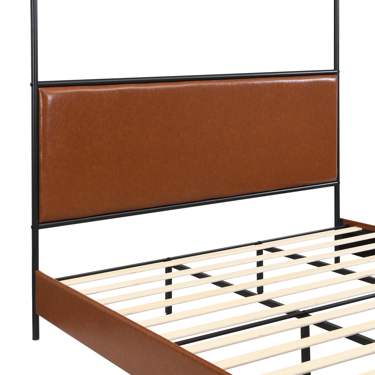 King Size Canopy Bed Frame With PU Upholstered Headboard