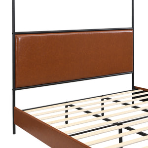 King Size Canopy Bed Frame With PU Upholstered Headboard