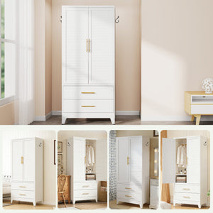 White Metal Wardrobe Closet with 2 Doors and Drawers