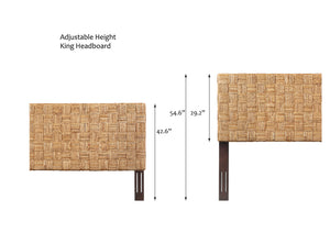 King Size Woven Rattan Adjustable-Height Headboard with Solid Mahogany Frame