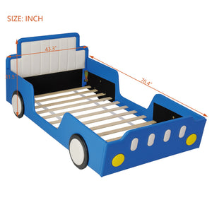 Twin Size Race Car-Shaped Platform Bed with Safety Rails - Red/Blue