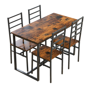 5 Piece Metal and Wood Indoor Modern Dining Table Set for 4