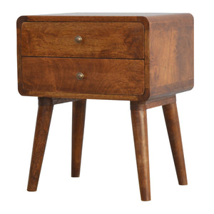 Solid Wood Curved Nightstand, 2-Drawers, Chestnut