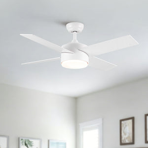 Ceiling Fan With Remote Control, Reversible DC Motor, 6 Speeds, 3 Dimmable LED, Quiet Timer For Indoor - White