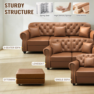 41.3" Upholstered Faux Leather Sofa with Nailhead Trim