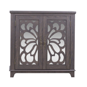 Elegant Sideboard with Two Acrylic Mirrored Doors and Adjustable Shelf Storage