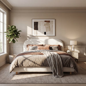 Queen Size Upholstered Bed With Boucle Fabric