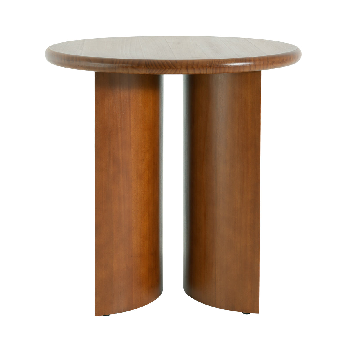 Walnut Finish Pine Wood Round Side Table with Unique Fan-Shaped Legs