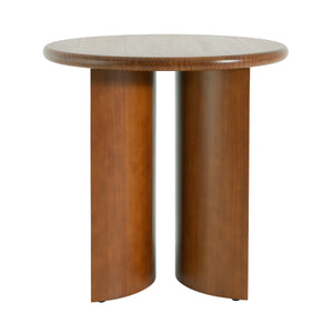 Walnut Finish Pine Wood Round Side Table with Unique Fan-Shaped Legs