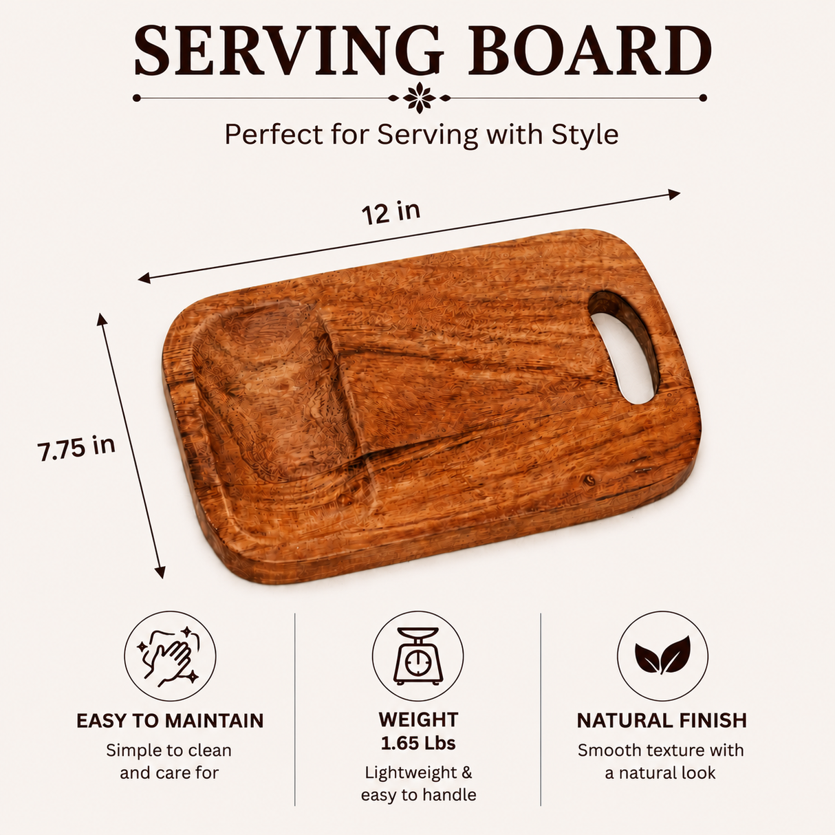 Acacia Wood Cutting Board with Built-In Handle