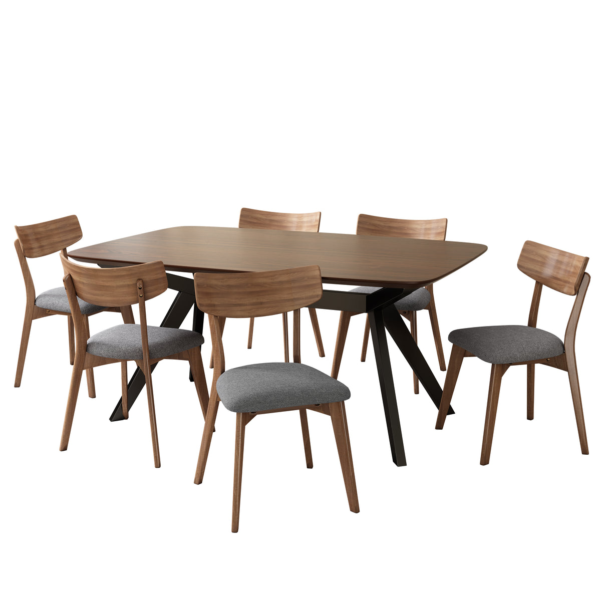 7-Pieces Upholstered Dining Set With Rubberwood Frame