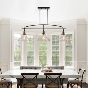 Industrial 3-Light Pendant Chandelier with Clear Glass Shades