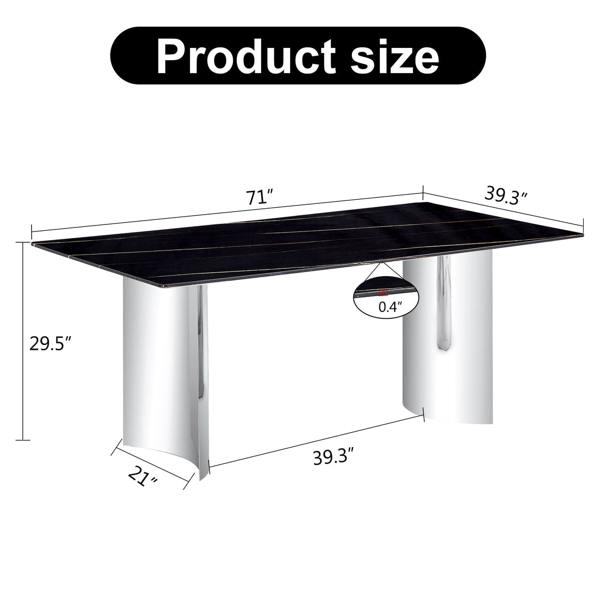 Modern Minimalist Dining Table with Imitation Marble Glass Top and Metal Legs