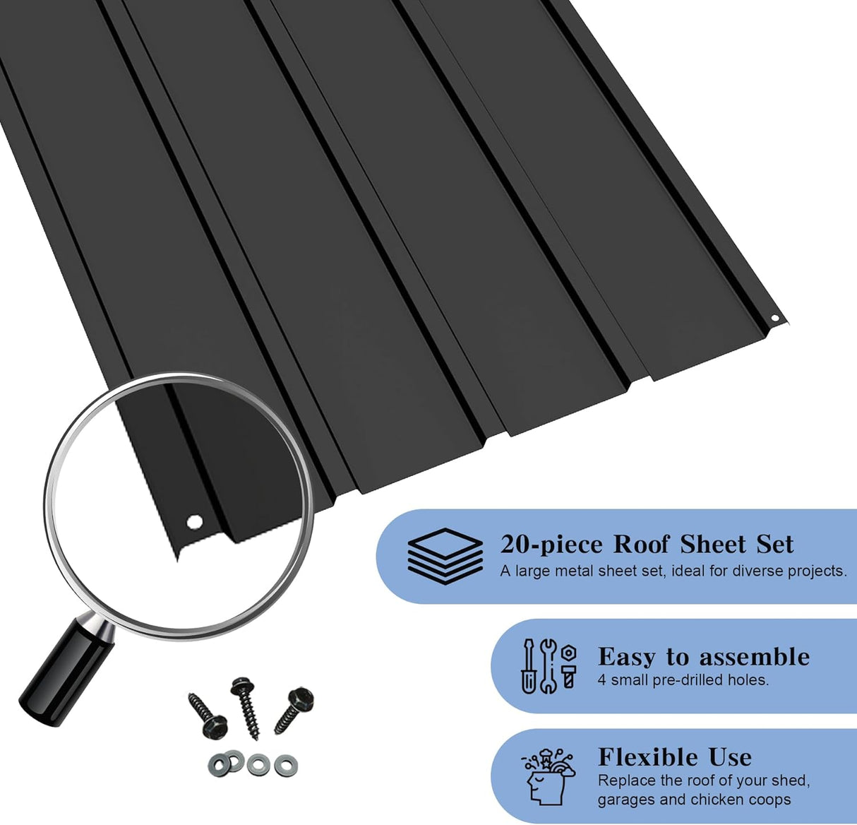 20 PCS Metal Roofing Panels, Galvanized Steel, Waterproof, Heavy Duty