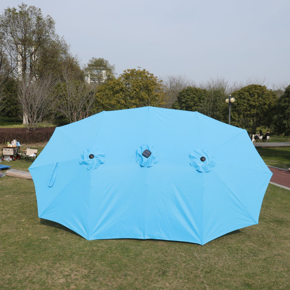 BEI YOU Double-Sided Outdoor Market Umbrella with Integrated Lights and Base