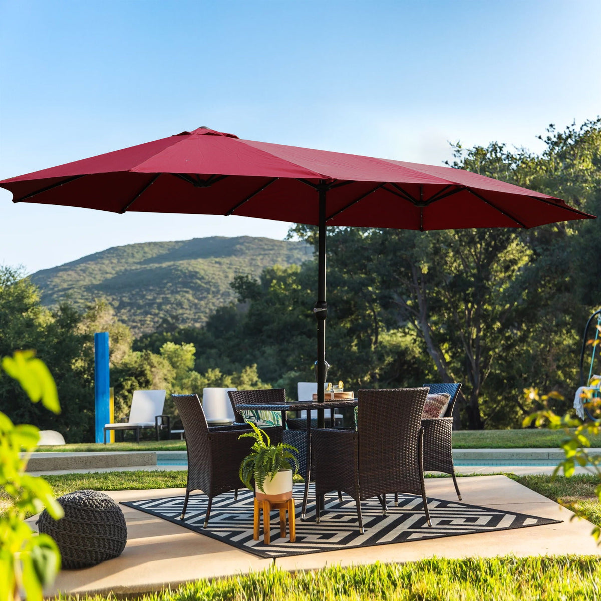 BEI YOU Double-Sided Outdoor Market Umbrella with Integrated Lights and Base - view 2