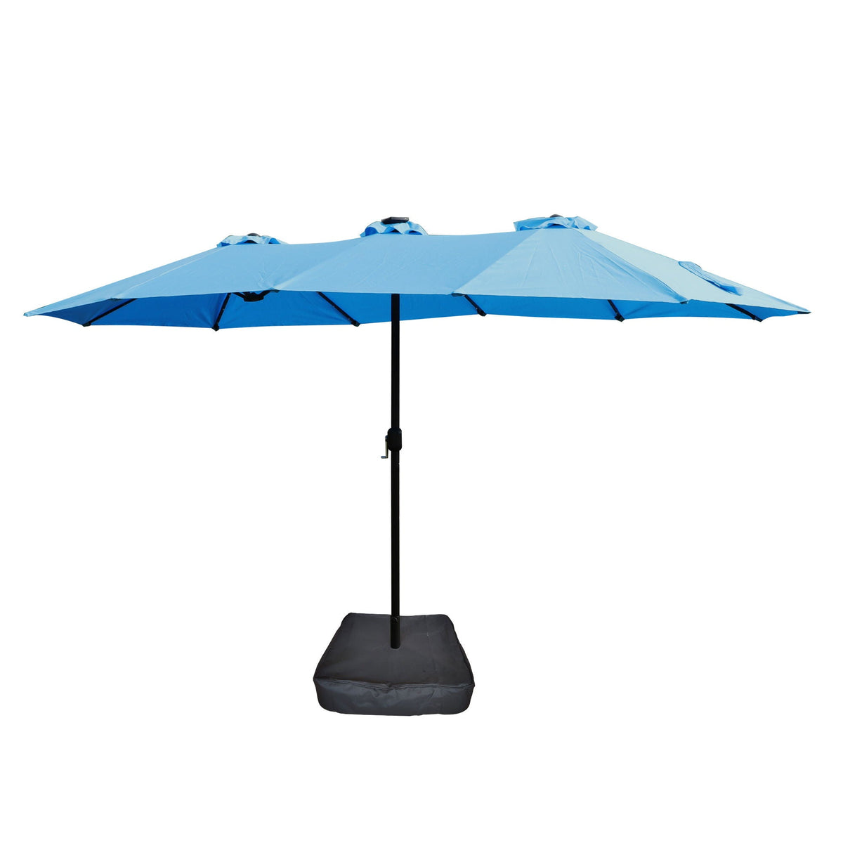 BEI YOU Double-Sided Outdoor Market Umbrella with Integrated Lights and Base in Light Blue