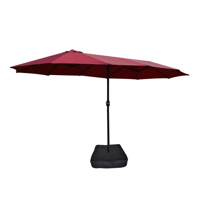 BEI YOU Double-Sided Outdoor Market Umbrella with Integrated Lights and Base in Red
