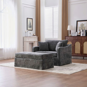 Accent Chair With Ottoman, Includes 2 Bolster Pillows