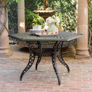Outdoor Cast Aluminum Dining Table With Lattice Top And Umbrella Hole - Black - Best Buy Furniture