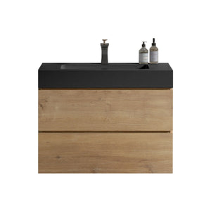 Alice - Natural Oak Bathroom Vanity With Sink, Large Storage Wall Mounted Floating Bathroom Vanity For Modern Bathroom, One-Piece Sink Basin Without Drain