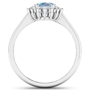 1.62 Carat Genuine Aquamarine and White Diamond 14K White Gold Ring