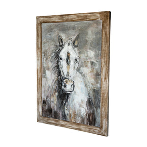 35.4x47.2x1.2" Hand-Painted White Horse Artwork