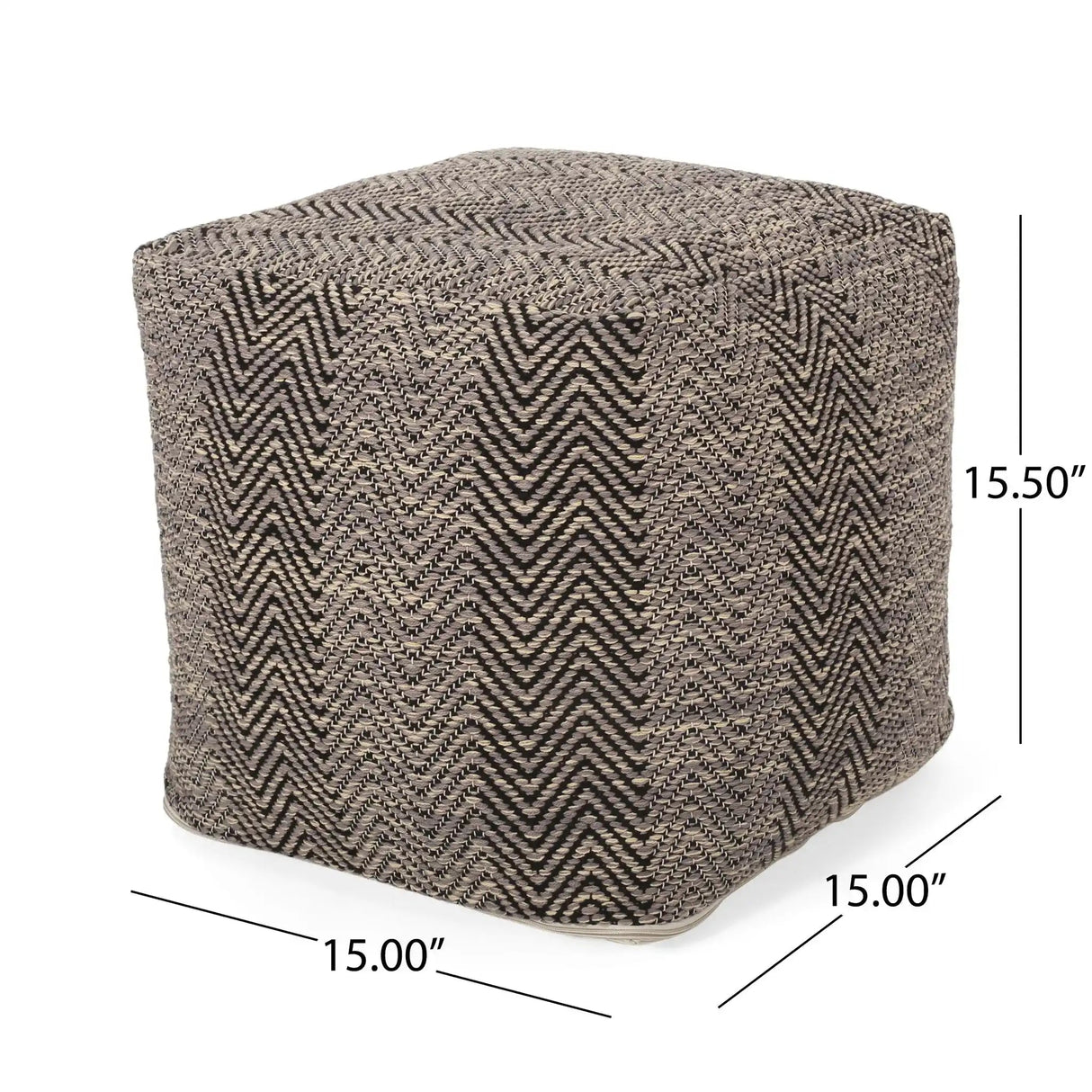 Barracuda Handcrafted Cotton Pouf With Chevron Pattern - Brown / Beige