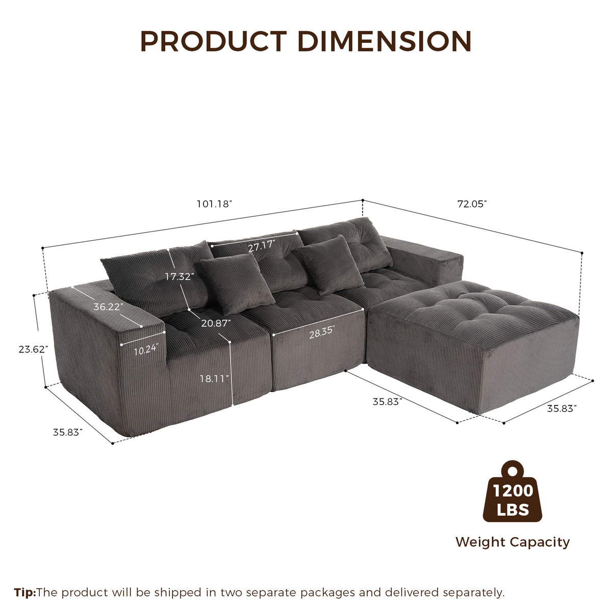 101" L-Shaped Modular Compression Sofa